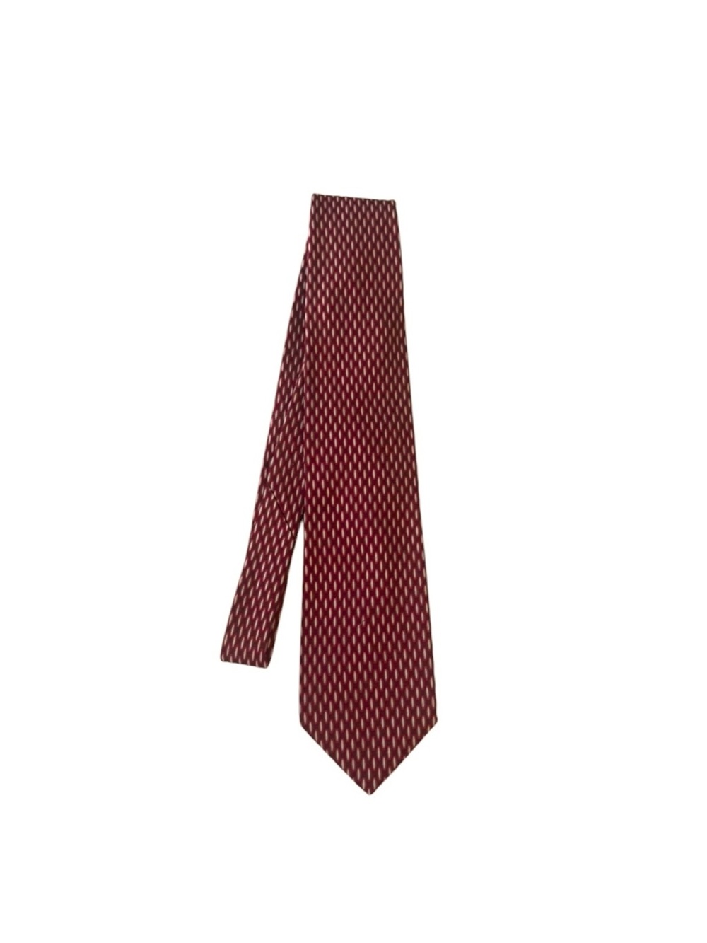 Tiffany & Co Red Burgundy Oval Geometric Jacquard 100% Silk Neck Tie